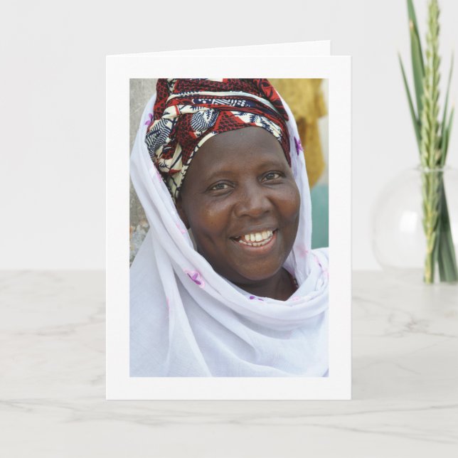 Card, "Smiling Muslim Woman in White Robe" Card (Front)