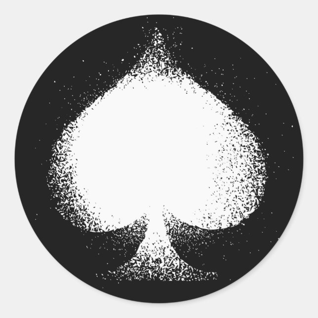 Card suit Spades white-  grunge Classic Round Sticker (Front)