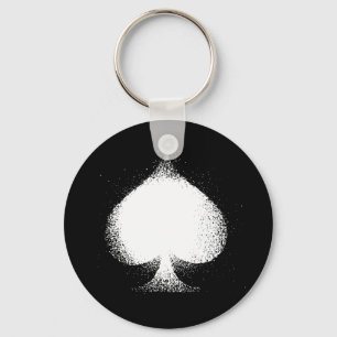 Card suit Spades white-  grunge Key Ring