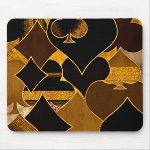 Card Suit Symbols collage - Black And Gold texture Mouse Mat