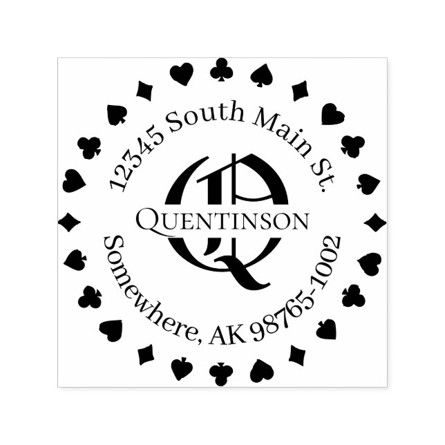 Card Suits, Address with Monogram Name Stamp (Design)