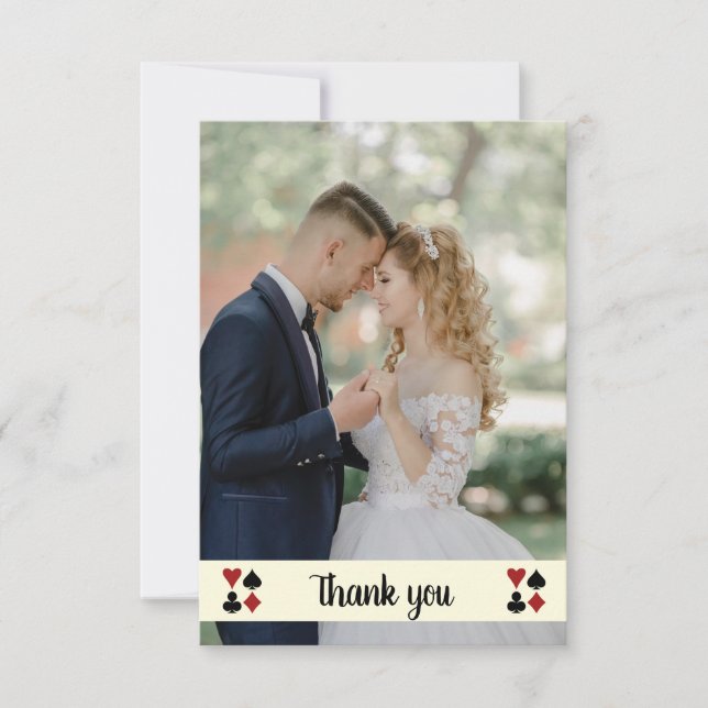 Card Suits Black Cream Photo Wedding Thank You (Front)