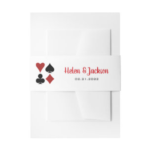 Card Suits Black Red Las Vegas Casino Wedding Invitation Belly Band