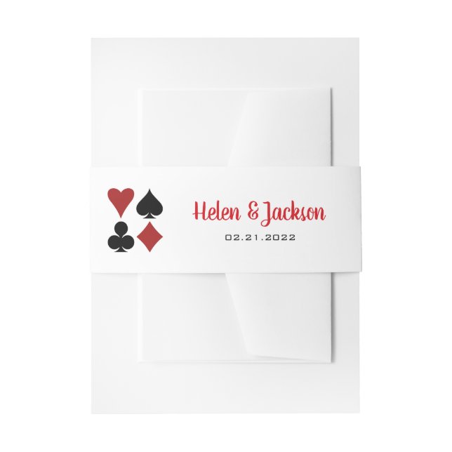 Card Suits Black Red Las Vegas Casino Wedding Invitation Belly Band (Front Example)