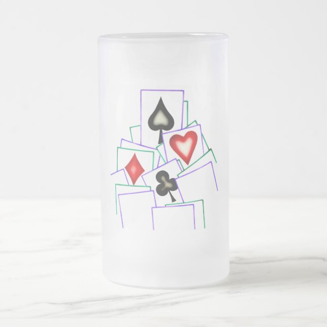 Card Suits Frosted Glass Beer Mug (Center)