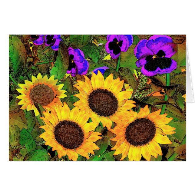 Card Sunflowers And Pansies (Front Horizontal)