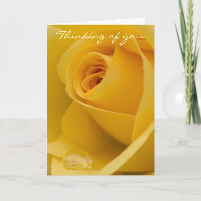 Card - Thinking of you Yellow Rose with Rain (Front)