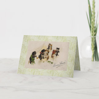 Card-Vintage Christmas Cats Dogs Dancing Holiday Card