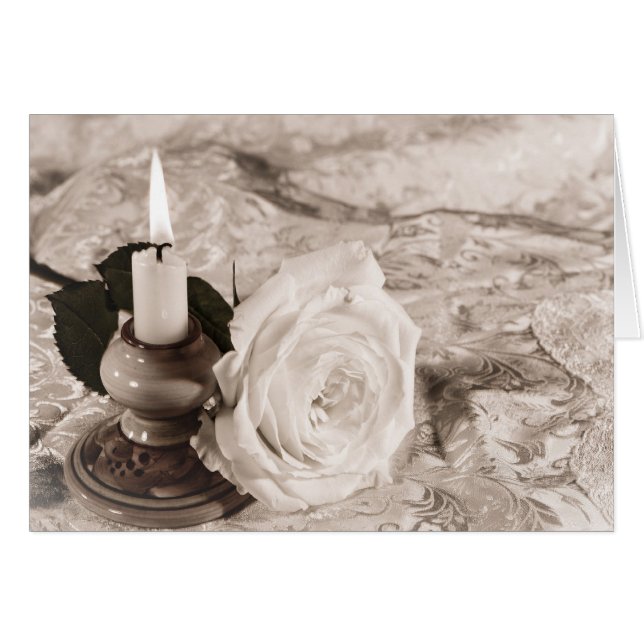 Card with an antique rose and candle (Front Horizontal)