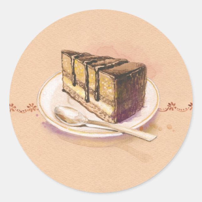 Card with painted watercolor cake classic round sticker (Front)