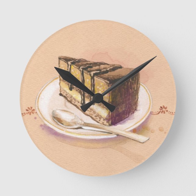 Card with painted watercolor cake round clock (Front)