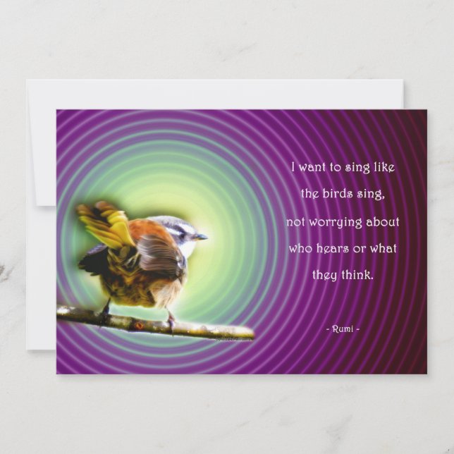 Card with poem by Rumi - Sing like the birds (Front)