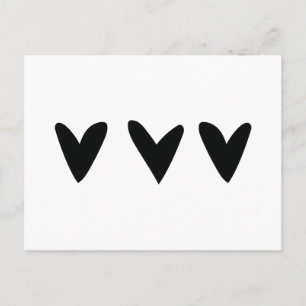 Card with three cute black hearts