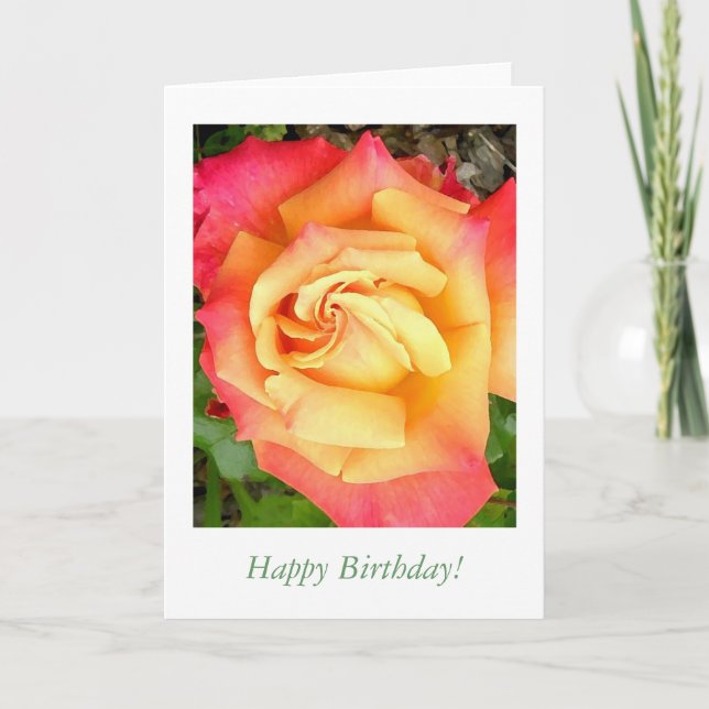 card - Yellow Orange Rose, Happy Birthday! (Front)