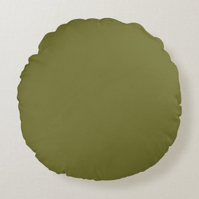 Cardamom Seed Green Solid Colour Print, Earthy Round Cushion (Front)