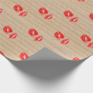 Cardboard Box and Red Lipstick Kiss Print Pattern Wrapping Paper