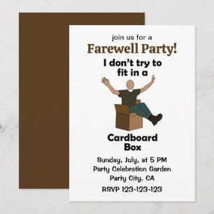 Cardboard Box Not Trying To Fit in a Box Farewell Invitation