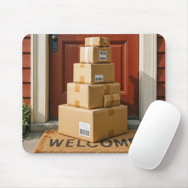 Cardboard Boxes On a Welcome Mat Mouse Mat (With Mouse)