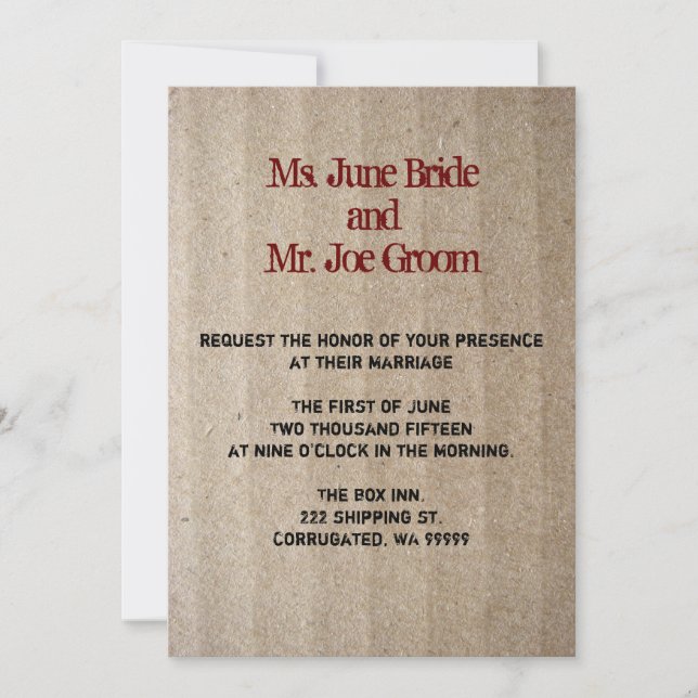 Cardboard Illusion Wedding Invitation (Front)