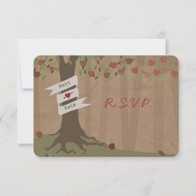 Cardboard Inpsired Apple Orchard Wedding RSVP Card (Front)