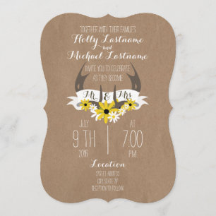Cardboard Inspired Antlers + Wildflowers Wedding Invitation