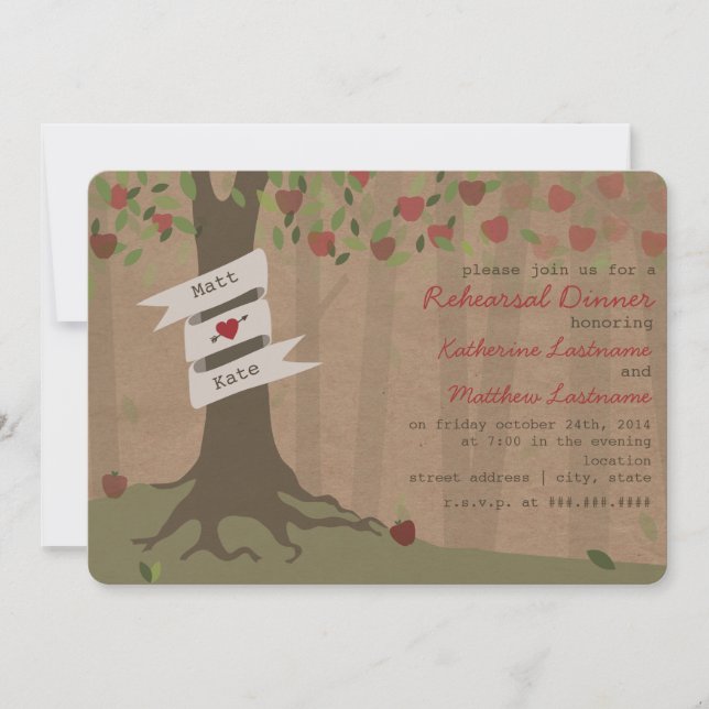 Cardboard Inspired Apple Orchard Rehearsal Dinner Invitation (Front)