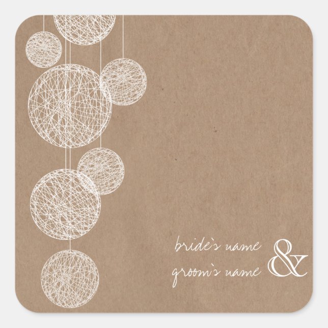 Cardboard Inspired Twine Globes Wedding Sticker (Front)