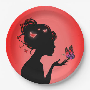 Cardboard plates The woman butterflies