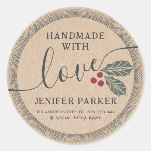 Cardboard  script handmade with  holy berry classic round sticker