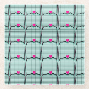 Cardiac EKG Strips Glass Coaster