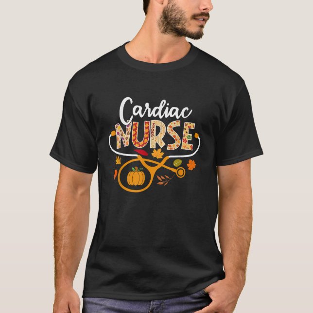 Cardiac Nurse Fall Autumn Stethoscope Pumpkin Than T-Shirt (Front)