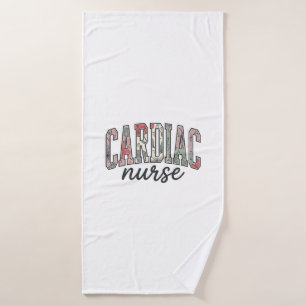 Cardiac Nurse Floral Varsity Lettering Design_1 Bath Towel