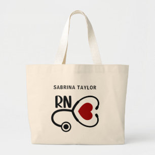 Cardiac Nurse Heart Stethoscope RN Large Tote Bag
