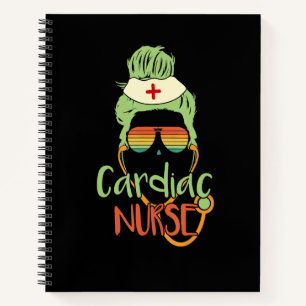 Cardiac Nurse Messy Bun Womens Retro Sunset Glasse Notebook