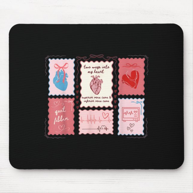 Cardiac Nurse Scalloped Stamp Heart Anatomy Coquet Mouse Mat (Front)