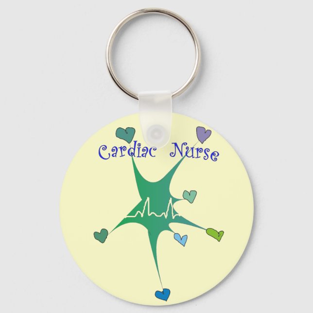 Cardiac Nurse Spiked Hearts QRS pattern Key Ring (Front)