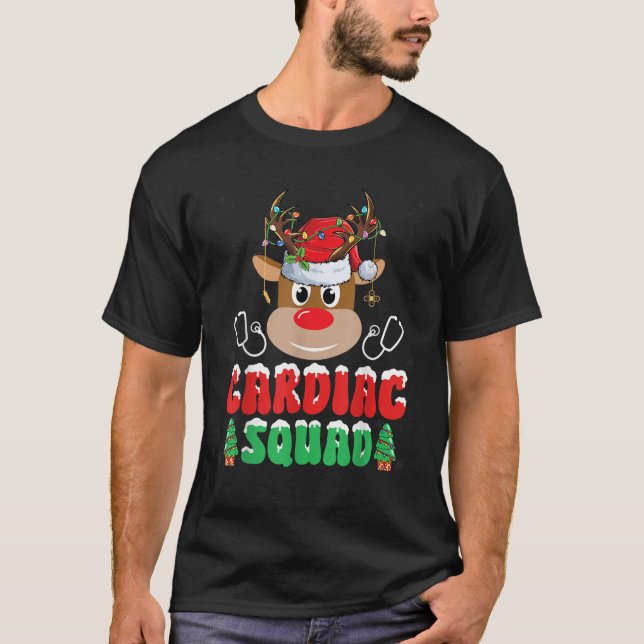 Cardiac Nurse Squad Reindeer Xmas Light Cardiology T-Shirt (Front)