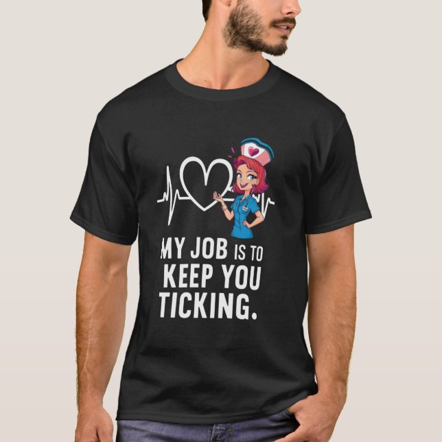 Cardiac Nurse Ticking Heart Humour Tee (Front)