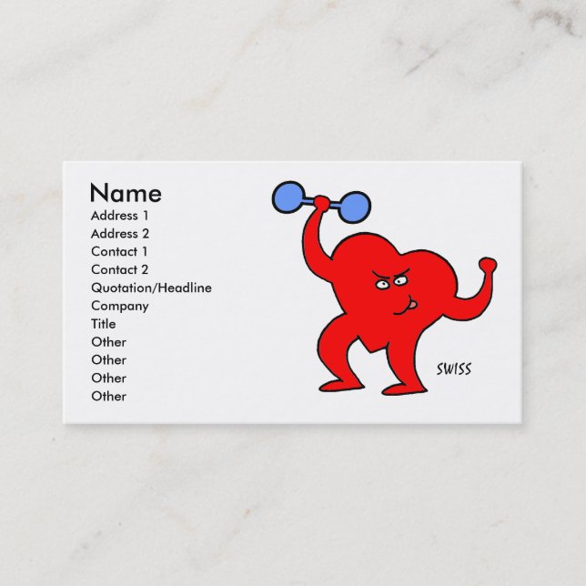 Cardiac Rehab and Personal Trainer Cartoon Heart Business Card (Front)