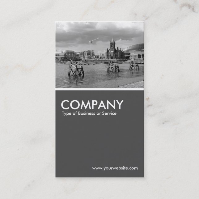 Cardiff Bay B&W  - 70pc Grey Business Card (Front)