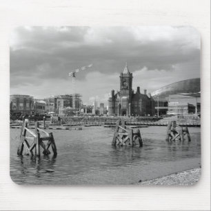 Cardiff Bay, Cardiff, Wales - Black and White Mouse Mat