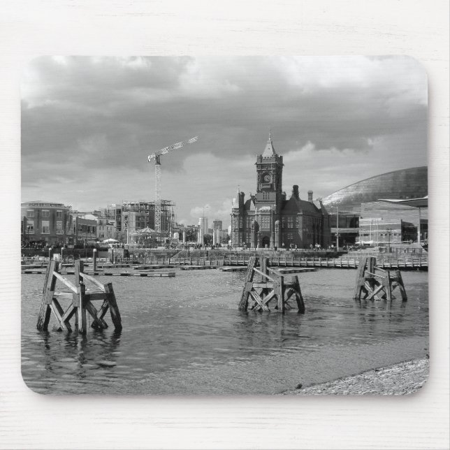 Cardiff Bay, Cardiff, Wales - Black and White Mouse Mat (Front)