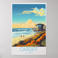 Cardiff California Travel Poster, Cardiff Surfing 
