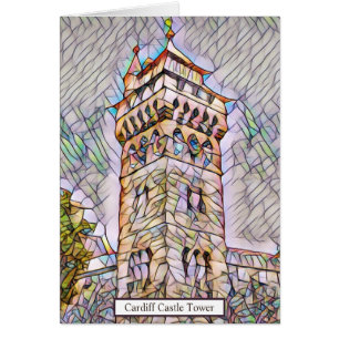 Cardiff Castle Clock Tower Artistic Note card