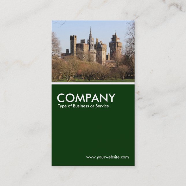 Cardiff Castle - Dark Green Business Card (Front)