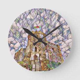 Cardiff Castle Norman Keep Abstract Digital Art Round Clock
