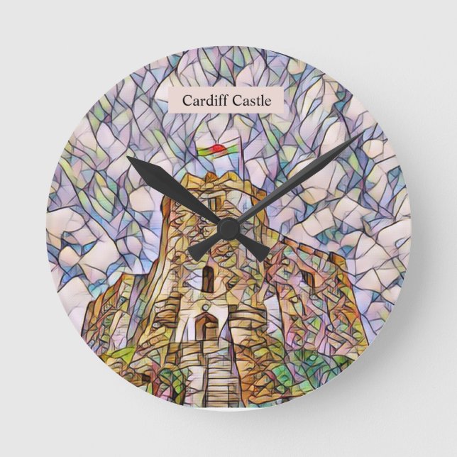 Cardiff Castle Personalised Abstract Digital Art   Round Clock (Front)