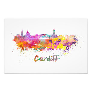 Cardiff skyline in watercolor photo print