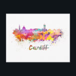 Cardiff skyline in watercolor postcard<br><div class="desc">Cardiff skyline in watercolor splatters with clipping path</div>