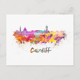 Cardiff skyline in watercolor postcard